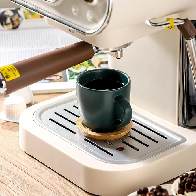 Hasense Stackable Porcelain Mini Espresso Cups and Saucers Set of 6, 4 OZ Ceramic Small Demitasse Espresso Shots Cups with Lids for Nespresso Lungo, Latte, Cafe Mocha and Tea, Green