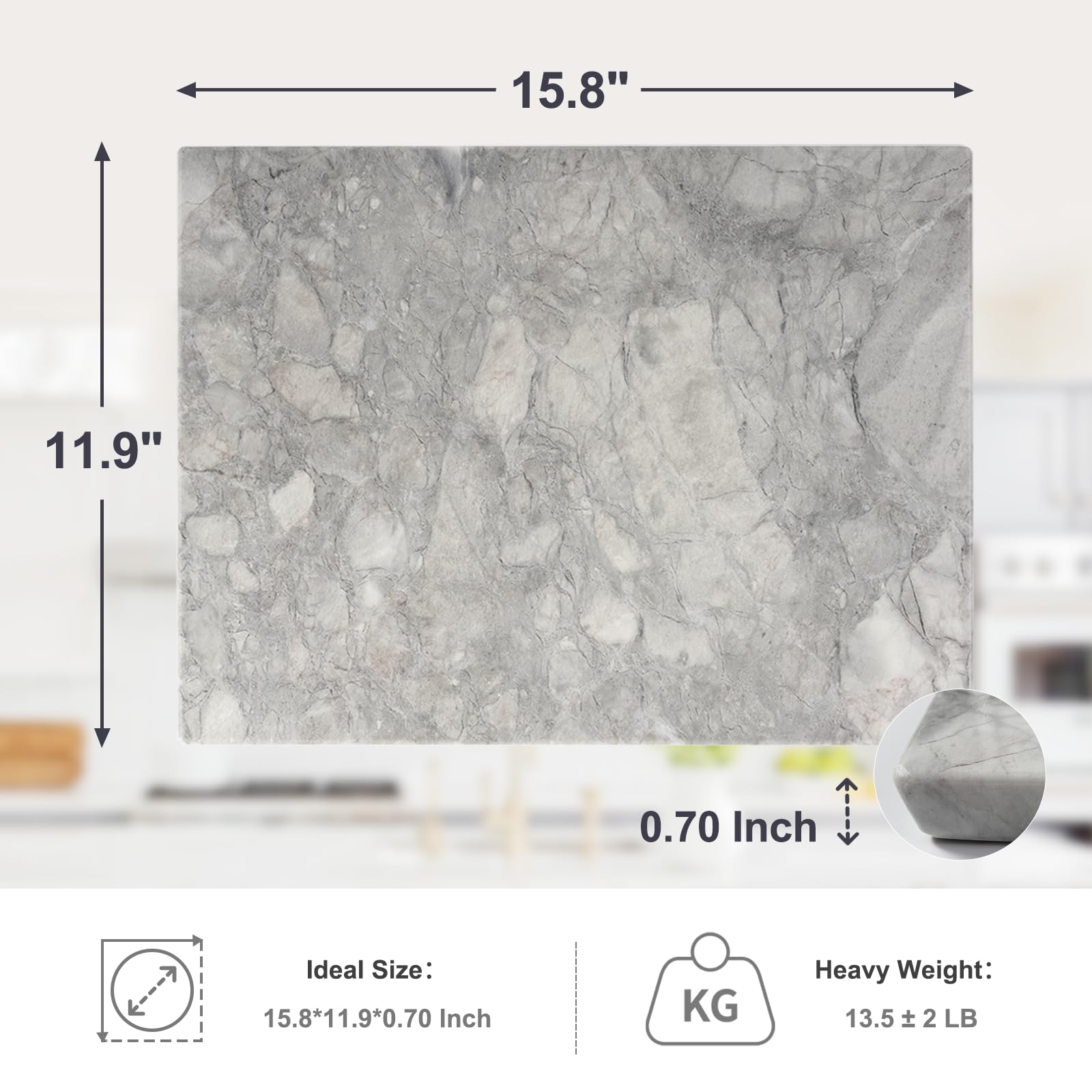 Koville Natural Marble Cutting Board for Kitchen Countertop, 16" x 12" Rectangular Marble Cutting Board Pastry Boards Cheese Boards for Home Decor, Resistant Stone Charcuterie Board Chopping Slab