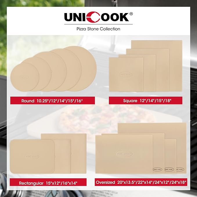 Unicook Round Pizza Stone 12 Inch, Cordierite Bread Baking Stone for Oven and Grill, Thermal Shock Resistant, Including Dough Scraper
