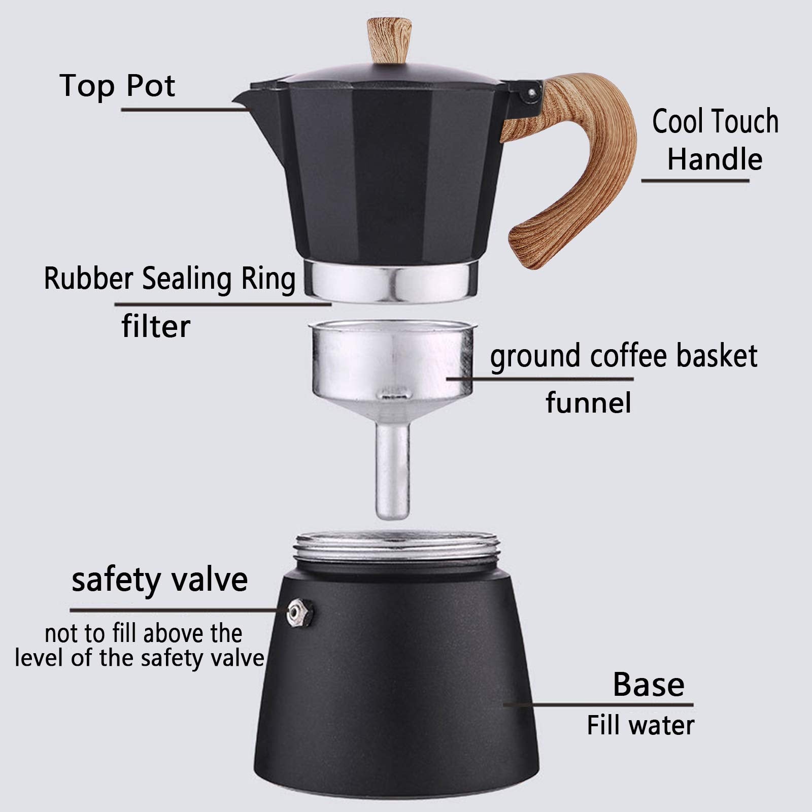 AIFUSI Moka Pot, Italian Coffee Pot 3 Cup/5 oz Stovetop Espresso Maker Stovetop Camping Manual Cuban Coffee Percolator Machine Italian Espresso Greca Coffee Maker Brewer Percolator