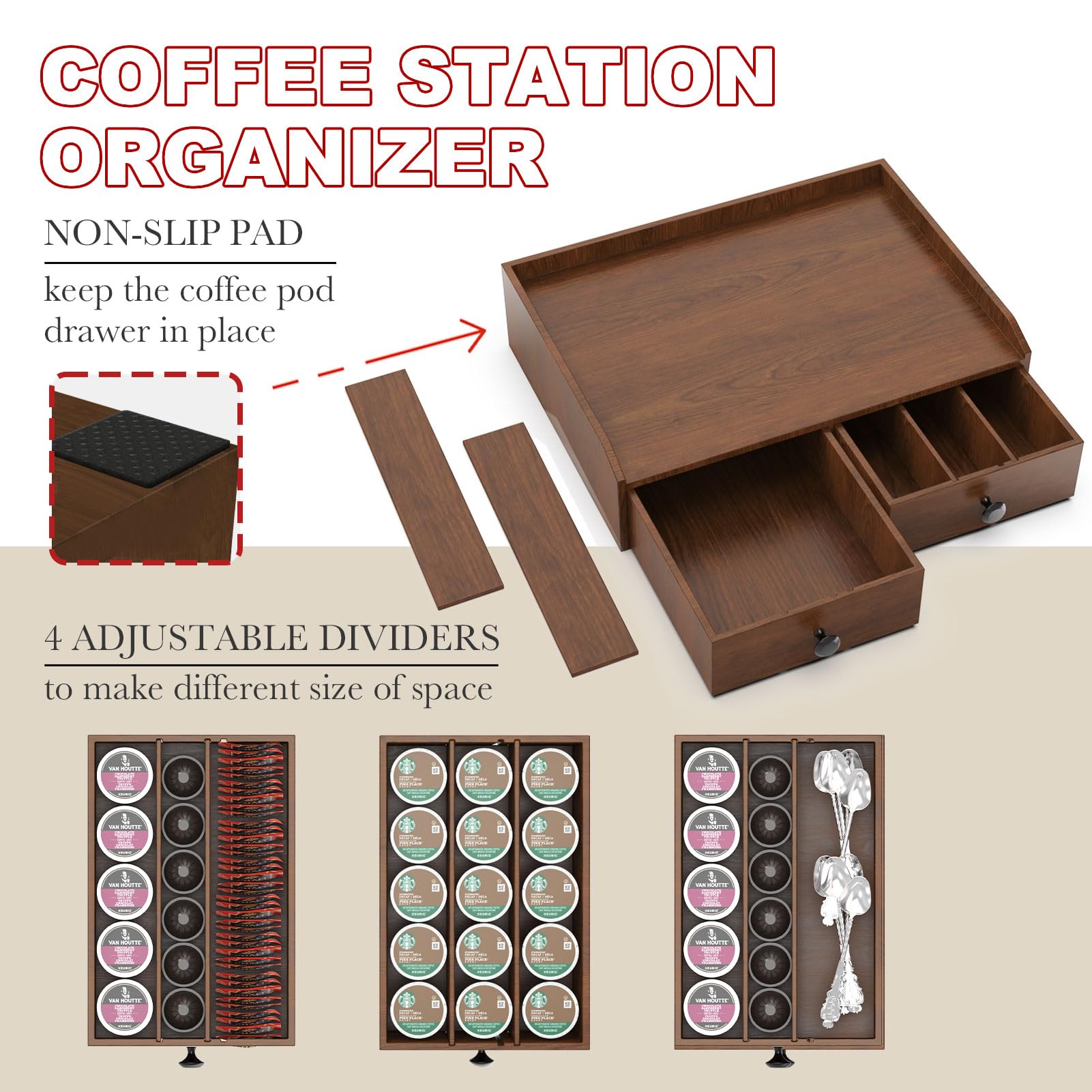 OCERAVE Wooden Coffee Pod Holder & Organizer - Coffee Station Organizer for Counter, Coffee Pods and Tea Organizer Holder Compatible with Keurig Pod & K-Cup | 30 Pod Capacity