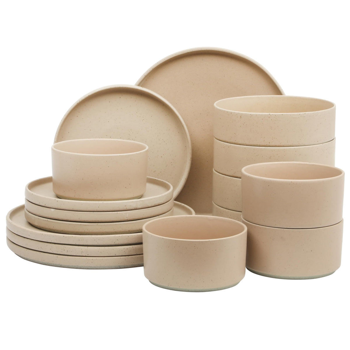 Gibson Elite Rhinebeck 16-Piece Double Bowl Dinnerware Set, Service for 4 – White and Black Stoneware Plates and Bowls