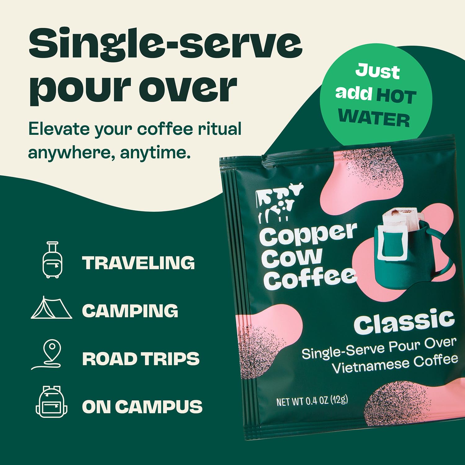 Copper Cow Coffee Vietnamese Pour Over Single Serve Dark Roast 25 Pack