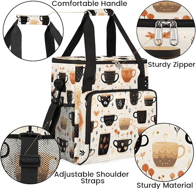 Coffee Maker Travel Bag Compatible with Keurig K-Mini or K-Mini Plus, Single Serve Coffee Brewer Carrying Case with Multiple Pockets for K-Cup Pods, Storage Bag With Shoulder Strap(Bag Only)