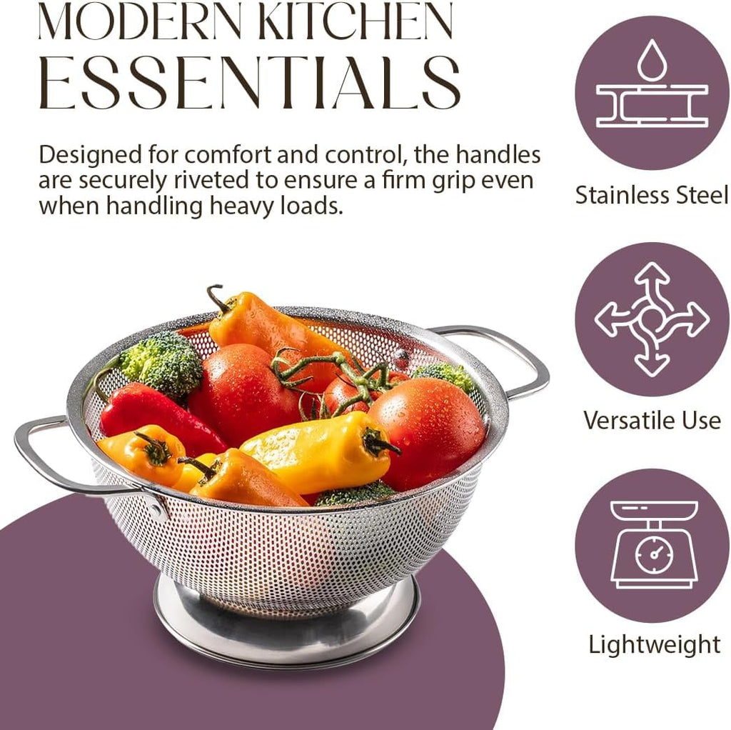 Bellemain Stainless Steel Colander for Kitchen, 5 Qt Pasta & Rice Strainer