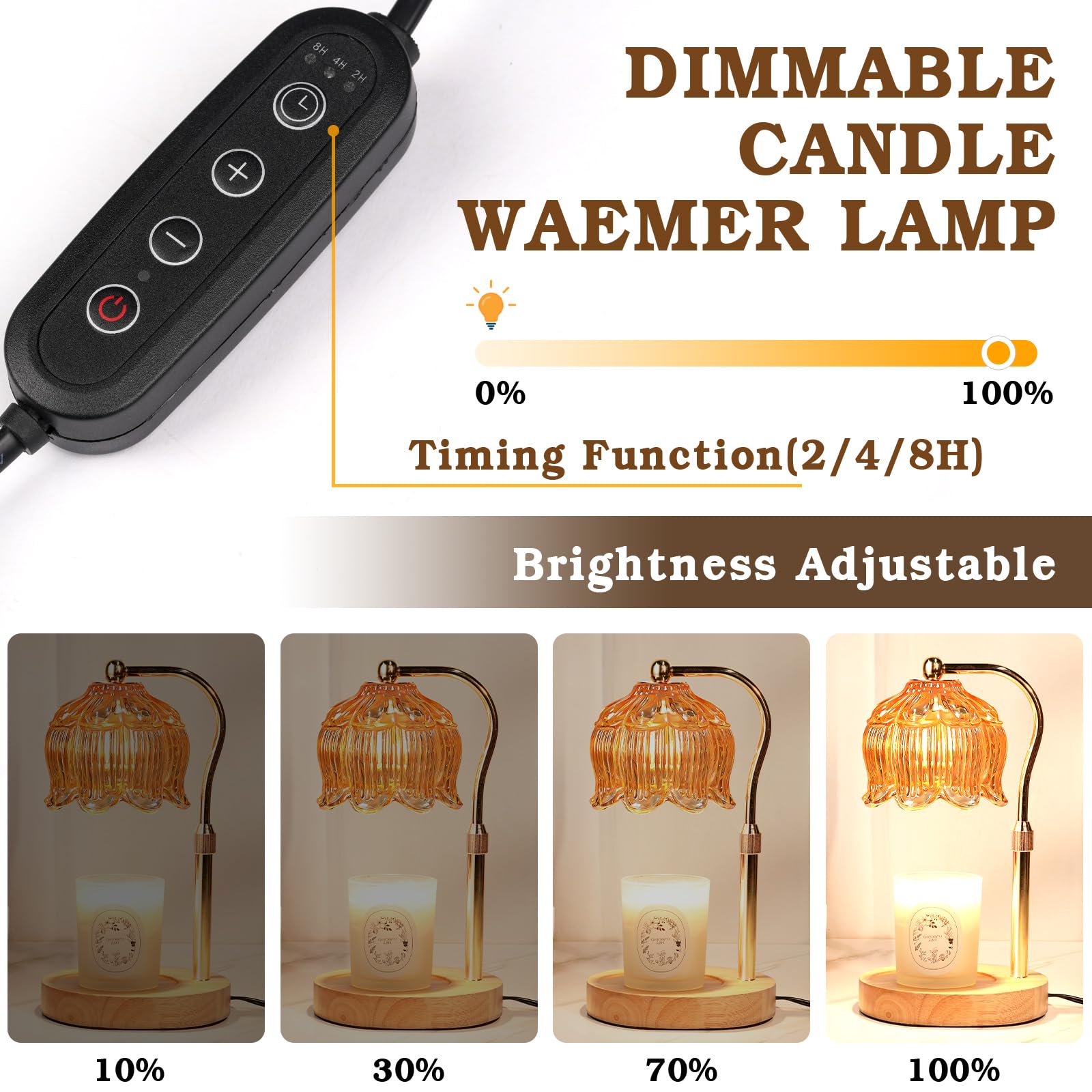 Funistree Flower Candle Warmer Lamp with Timer, Dimmable Candle Lamp Warmer, Christmas Birthday Gifts for Women Mom Her, Housewarming Home Decor, Lotus Wax Warmer for Yankee Candles - Warm Amber
