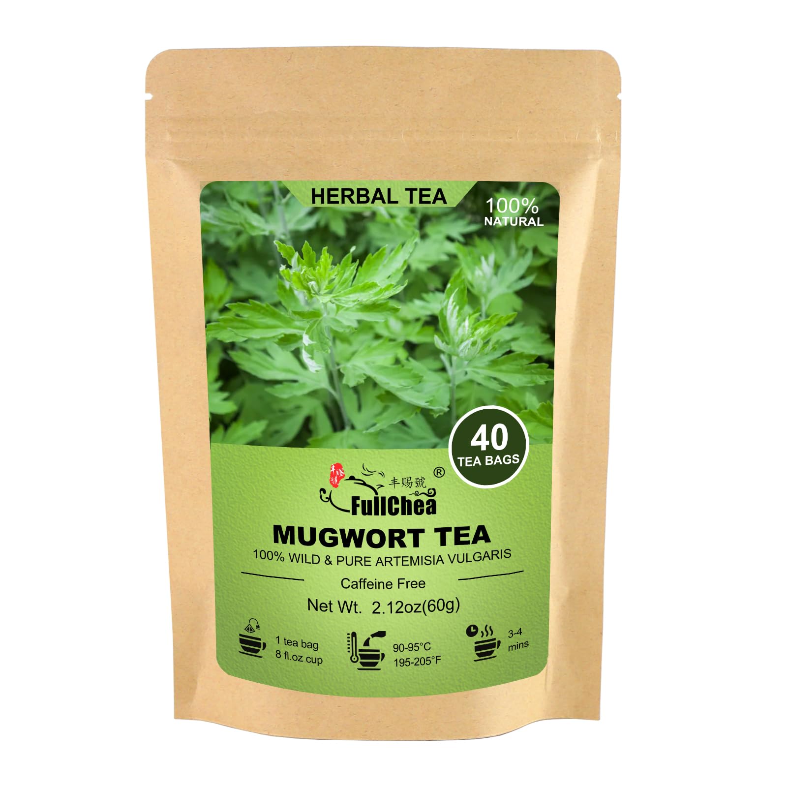 FullChea - Mugwort Tea Bags, 40 Count, Dried Mugwort Leaves