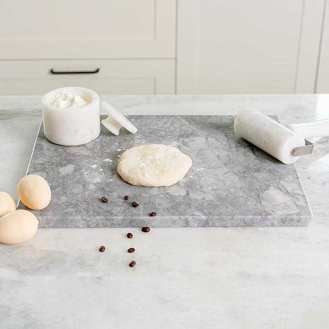 Koville Natural Marble Cutting Board for Kitchen Countertop, 16" x 12" Rectangular Marble Cutting Board Pastry Boards Cheese Boards for Home Decor, Resistant Stone Charcuterie Board Chopping Slab