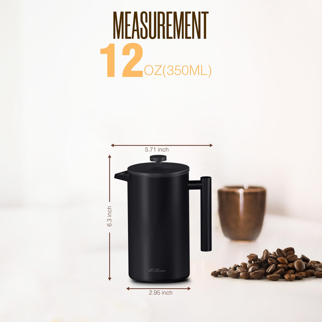 Utopia Kitchen 304 Grade Stainless Steel French Press 12 Oz, Black