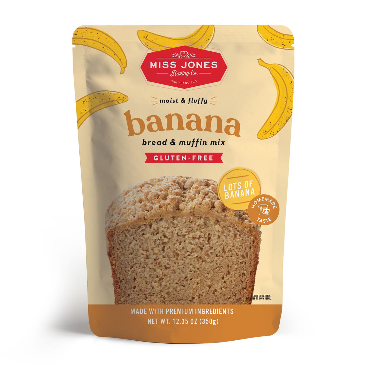 Miss Jones Baking Gluten Free Banana Bread & Muffin Mix - 50% Lower Sugar, Real Banana, Naturally Sweetened Desserts & Treats, 12.35 Ounce (Pack of 1)
