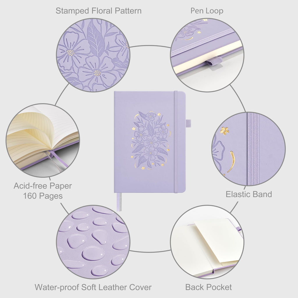 &And Per Se Lined Hardcover Notebook – A5 5.7"x8" College Ruled, 160 Pages, 100gsm Thick Paper – Aesthetic Journal for Women, Gift-Ready Planner, Everyday Writing Notebook (Lavender)
