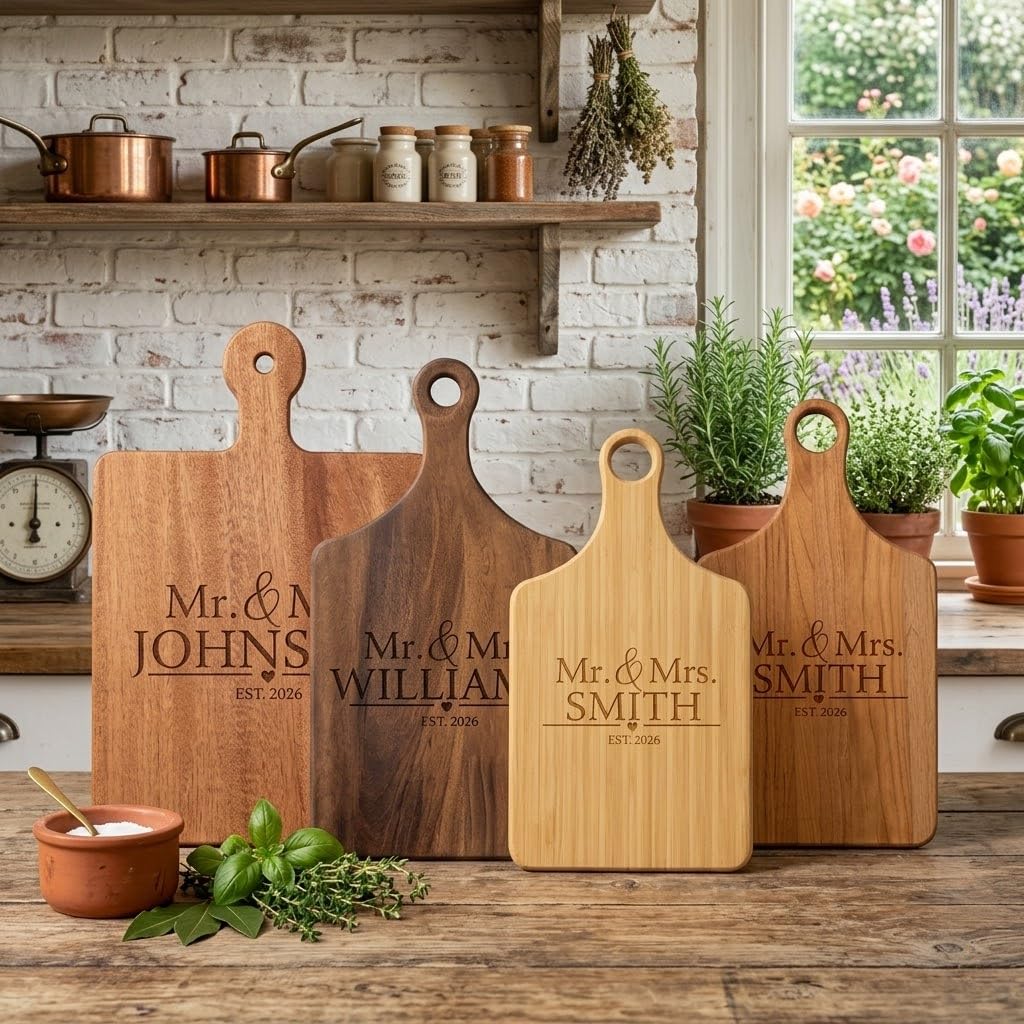 callie Personalized Mr & Mrs Cutting Board, Engraved Wedding Gift for Newly Married Couples