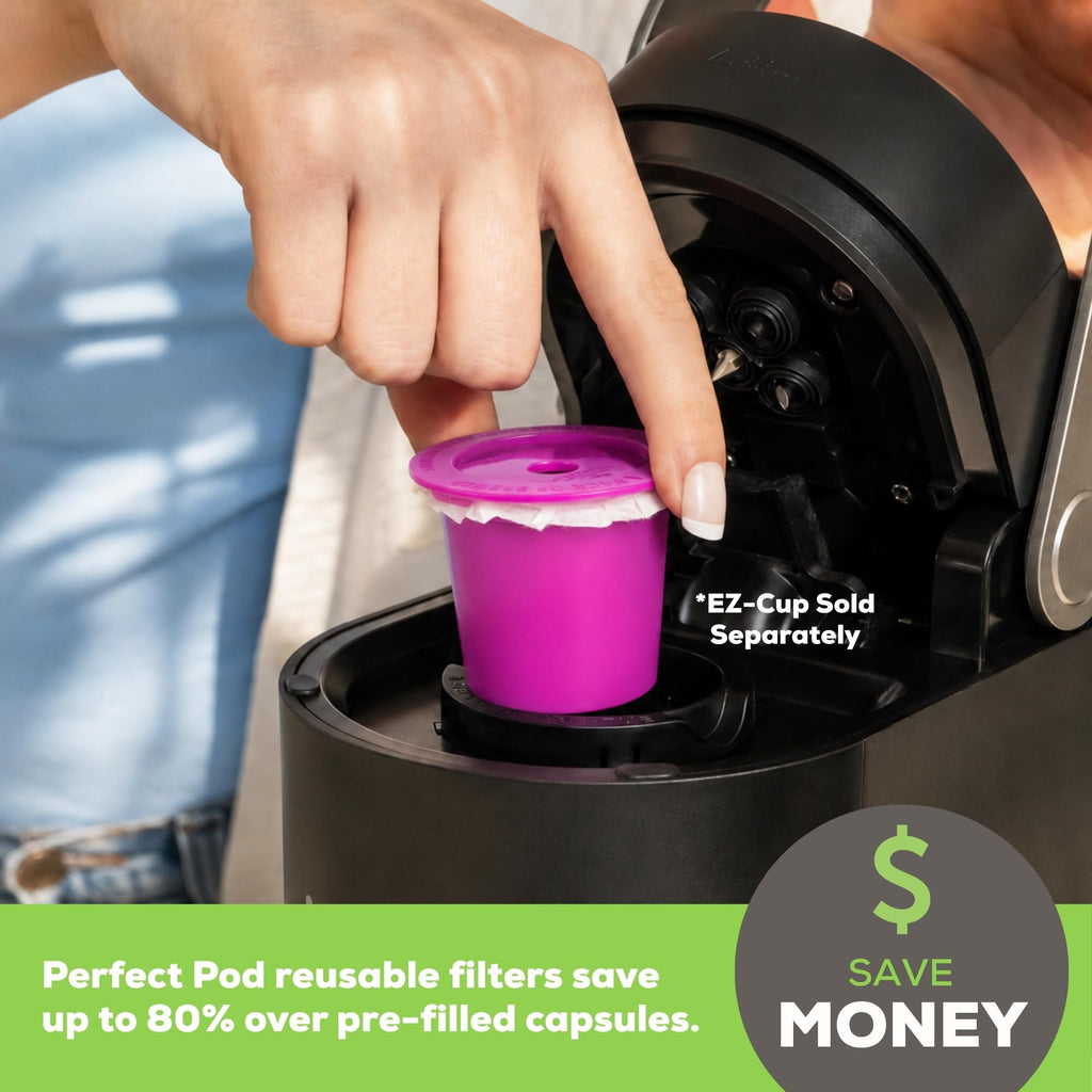 Perfect Pod EZ-Cup Paper Filters with Lid for Reusable Coffee Pods, 100 Ct