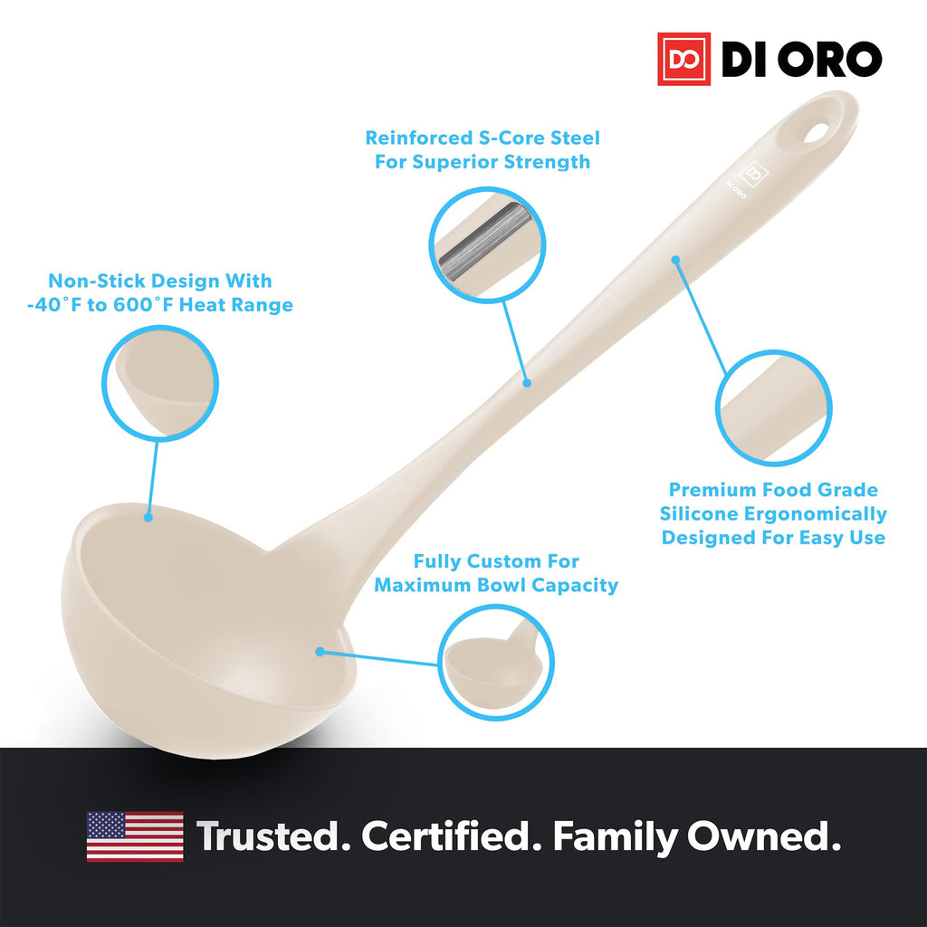 DI ORO Silicone Ladle – Soup Ladle for Cooking & Serving Heat-Resistant - Large Kitchen Soup Ladle Nonstick Cookware Safe - Soup Serving Spoon with Wide Bowl - Silicone Utensil Dishwasher Safe (Clay)