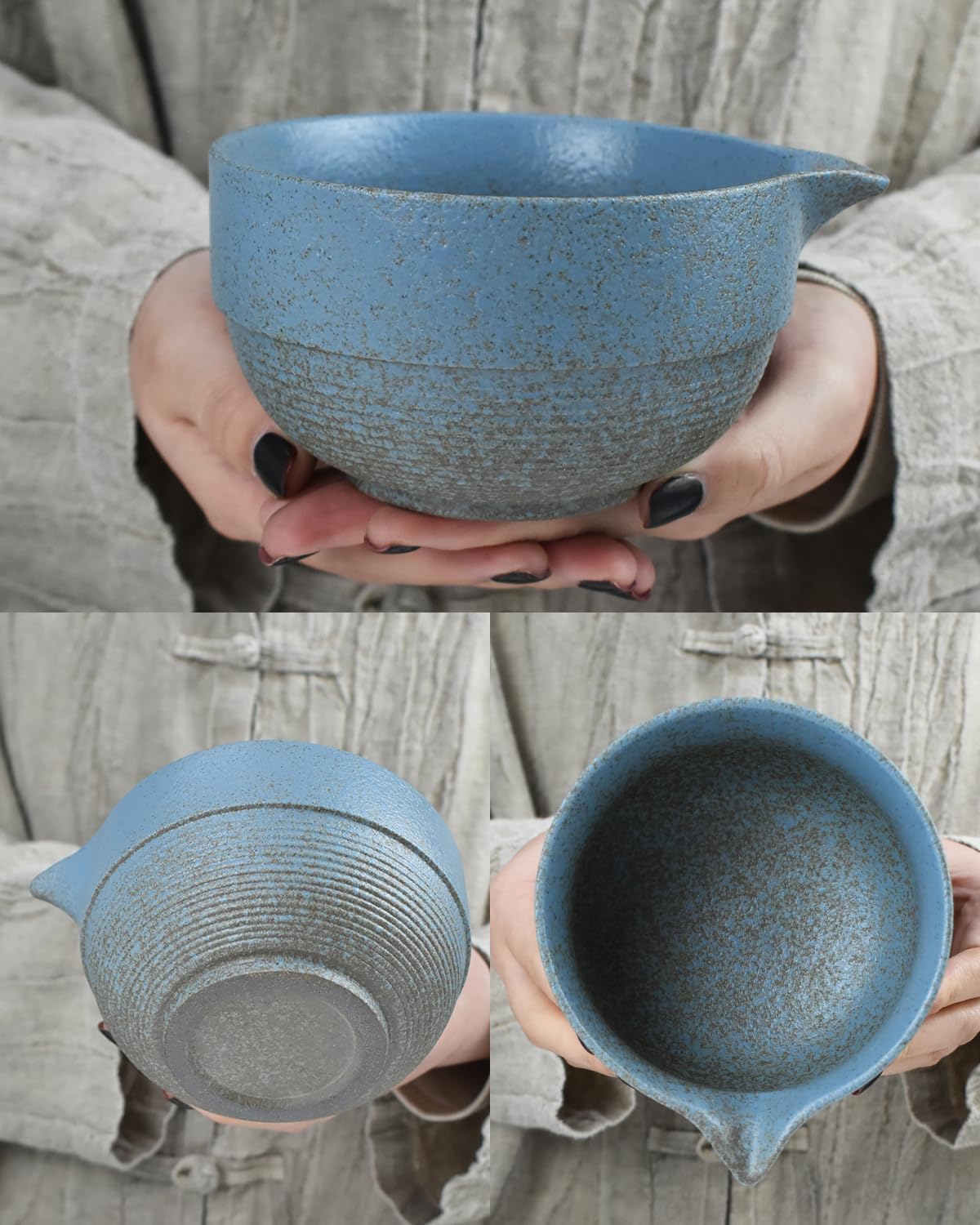 Artcome Premium Matcha Tea Set - 17oz Handcrafted Ceramic Bowl with Blue Reactive Glaze, Bamboo Whisk, Scoop, Whisk Holder & Brewing Guide - Japanese Tea Ceremony Tools for Perfect Matcha Preparation