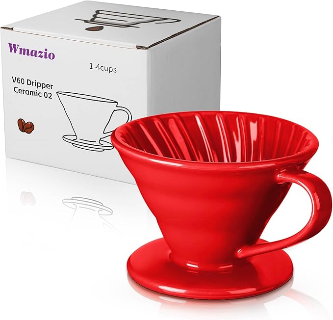 Wmazio Pour Over Coffee Dripper - Ceramic Pour Over Coffee Maker Cone, Porcelain Coffee Drip, Pour Over Single Cup, Manual Brew Maker for Home, Cafe, Office - 1-4Cup