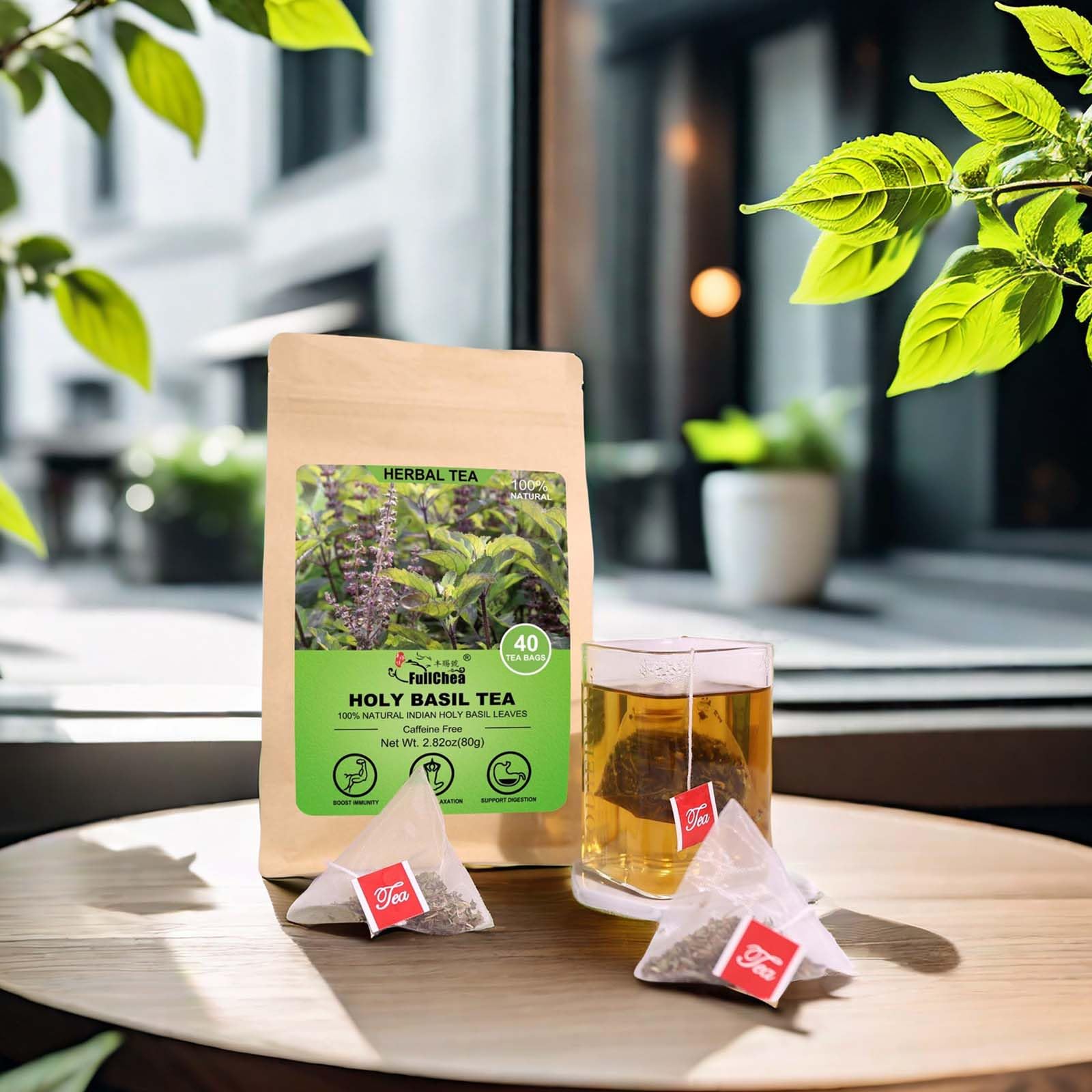 FullChea - Holy Basil Tea Bags, 40 Count, Dried Holy Basil Leaves