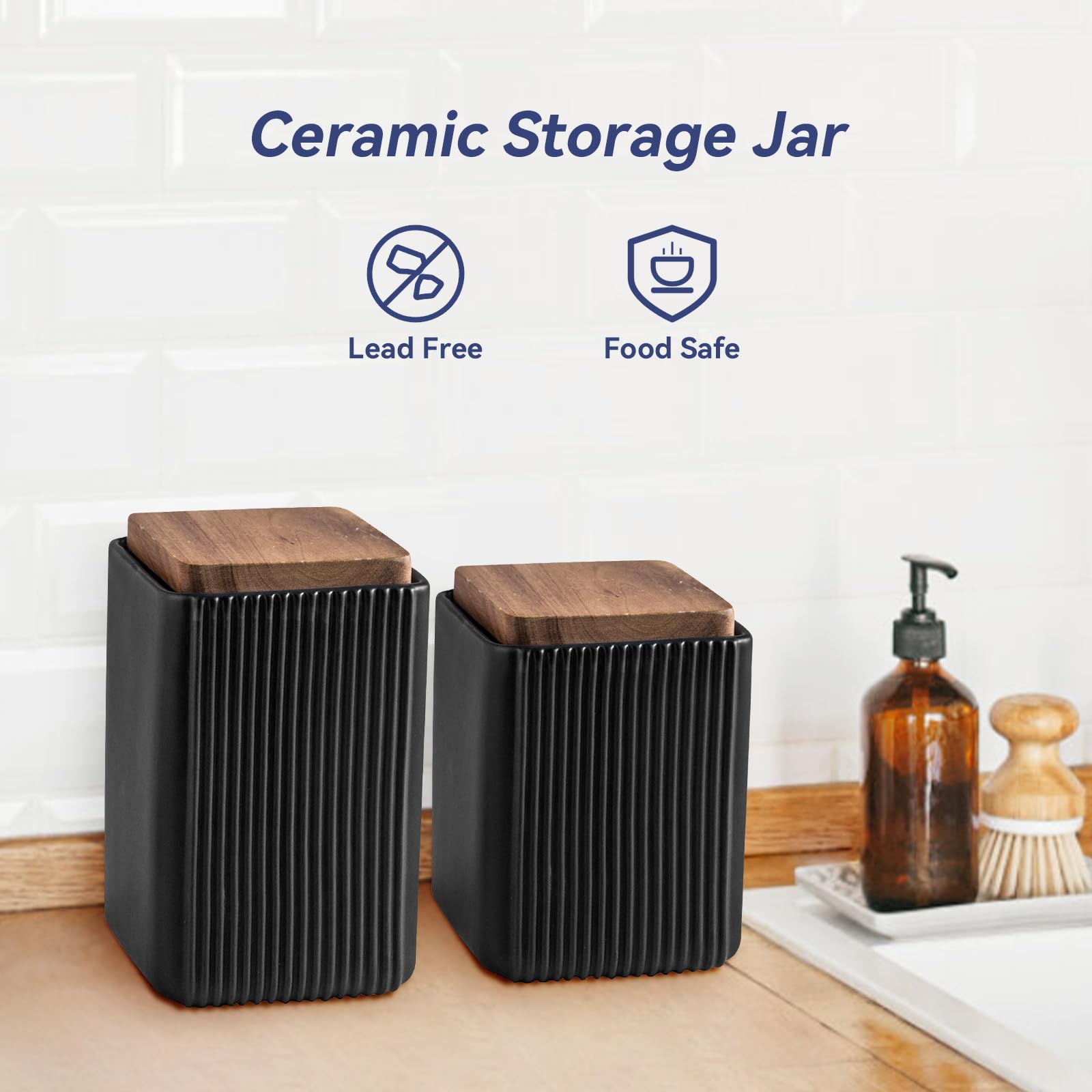 Jueison Ceramic Storage Jars Modern Airtight Coffee Canisters With Lid (Black,Small size,13cm*10cm)