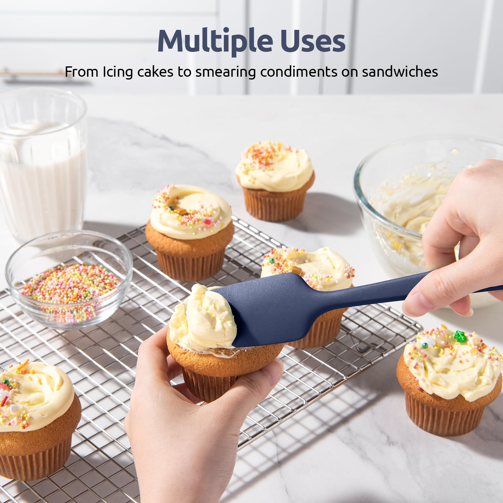 U-Taste Silicone Spatula Set, 600ºF High Heat Resistant, 3Pc, Midnight Blue