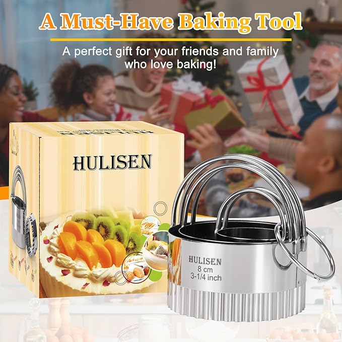 HULISEN Biscuit Cutter Set (3 Pieces/Set), Round Cookies Cutter with Handle, Professional Baking Dough Tools (Wave)