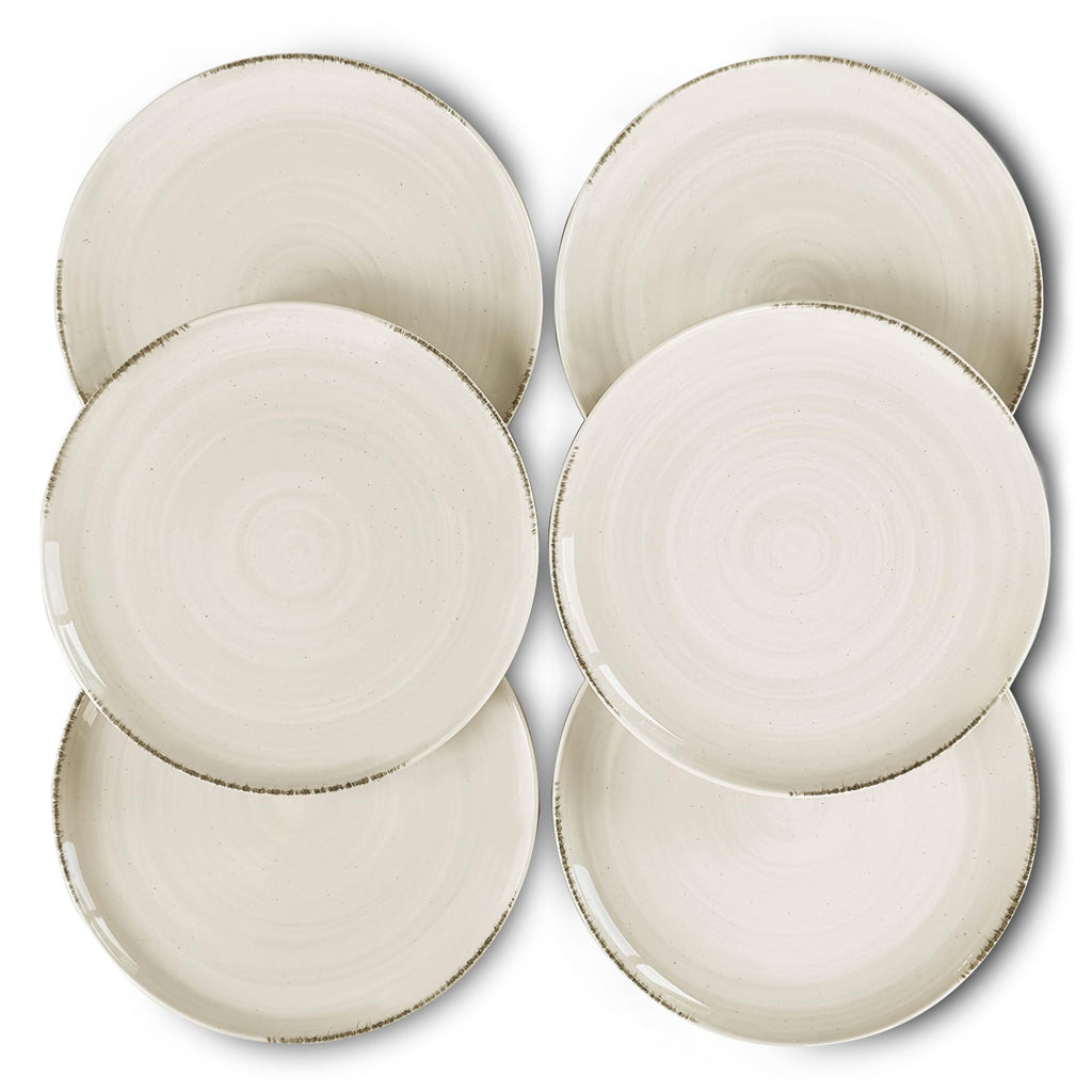 MORA Ceramic Helix Swirl Dinner Plates Set of 6, 10in Modern Spiral Porcelain Dish Dinnerware for Kitchen, Serving & Restaurants - Dishwasher, Microwave, Freezer, Oven Safe Dishware - Snowy White