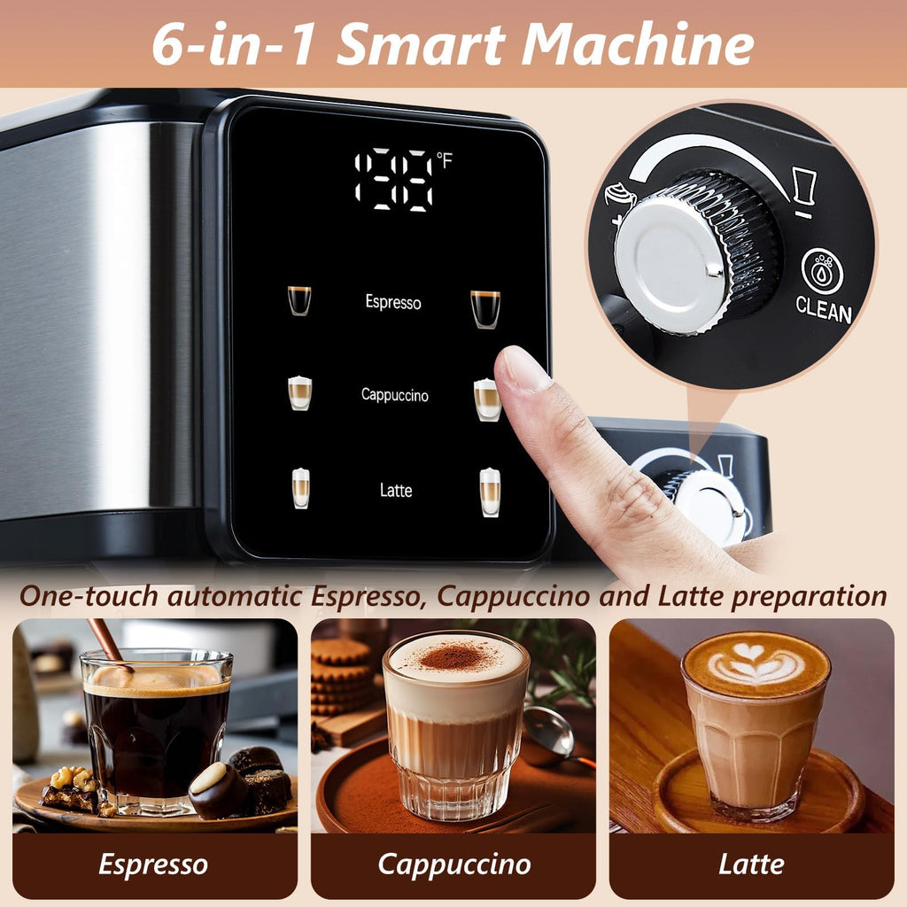 tesslux Espresso and Cappuccino Machine, 20 Bar Dual Boiler Latte Maker with Touch Control & Digital Temperature Display, Compact Coffee Machine for Home, Automatic Milk Frother