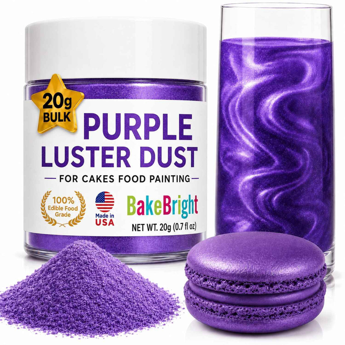 Bulk (20g) White Luster Dust Edible Glitter for Cocktails | Premium Edible White Luster Dust for Cake Decorations - Blanco Edible Glitter for Drinks Cupcakes Cookies Cakes Food Paint