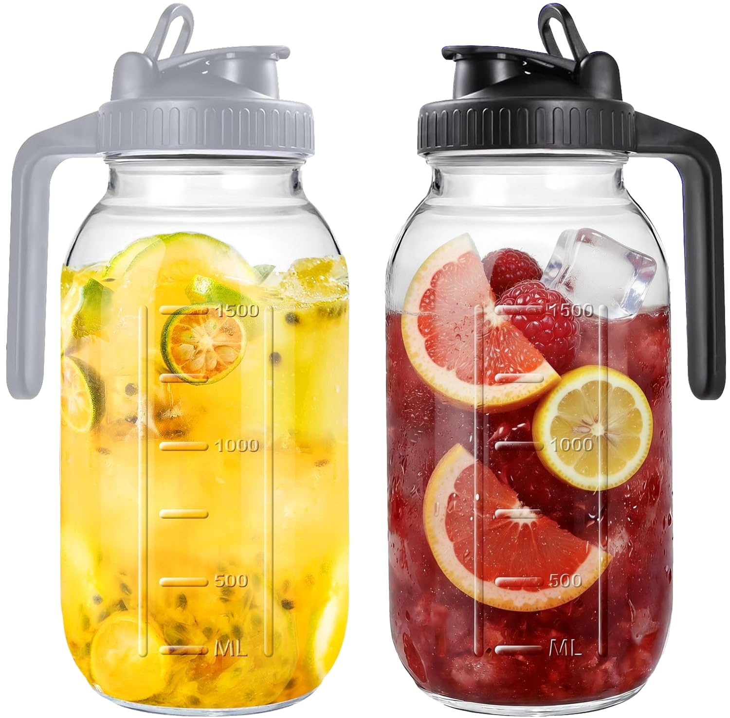 64oz 2 Pack Glass Mason Jar Pitcher with Lid 2qt Breast Milk Pitcher