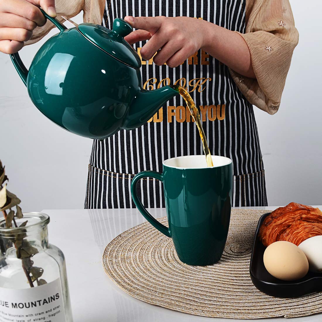 Sweejar Ceramic Tea Pots,30OZ Porcelain Teapot with Infuser(Jade)