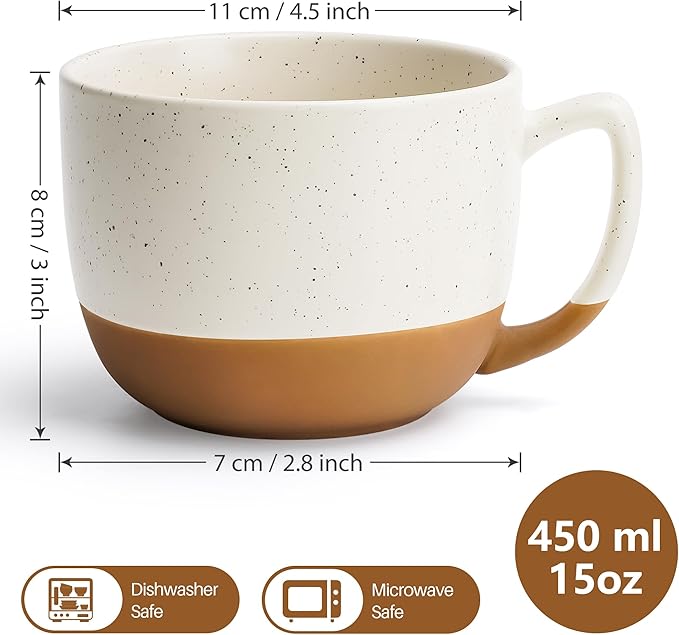 MIAMIO – 15 Ounce, Set of 4 Ceramic Latte Mug – Elegant Modern Coffee Mug Set for Cafe, Latte, Tea, Hot Cocoa - Drinks Dishwasher & Microwave Safe – Aura Collection (Creamy Cocoa, Coffee Mug(4x))