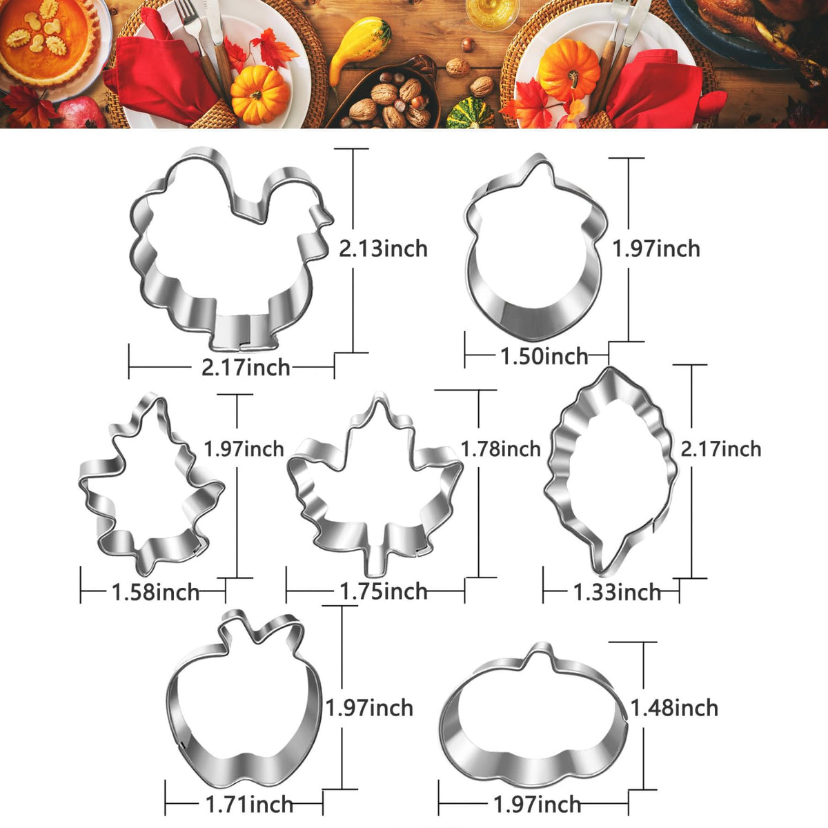 Auktosmn 7 Pcs Mini Fall Cookie Cutter Set, 2.0 Inch, Dishwasher Safe