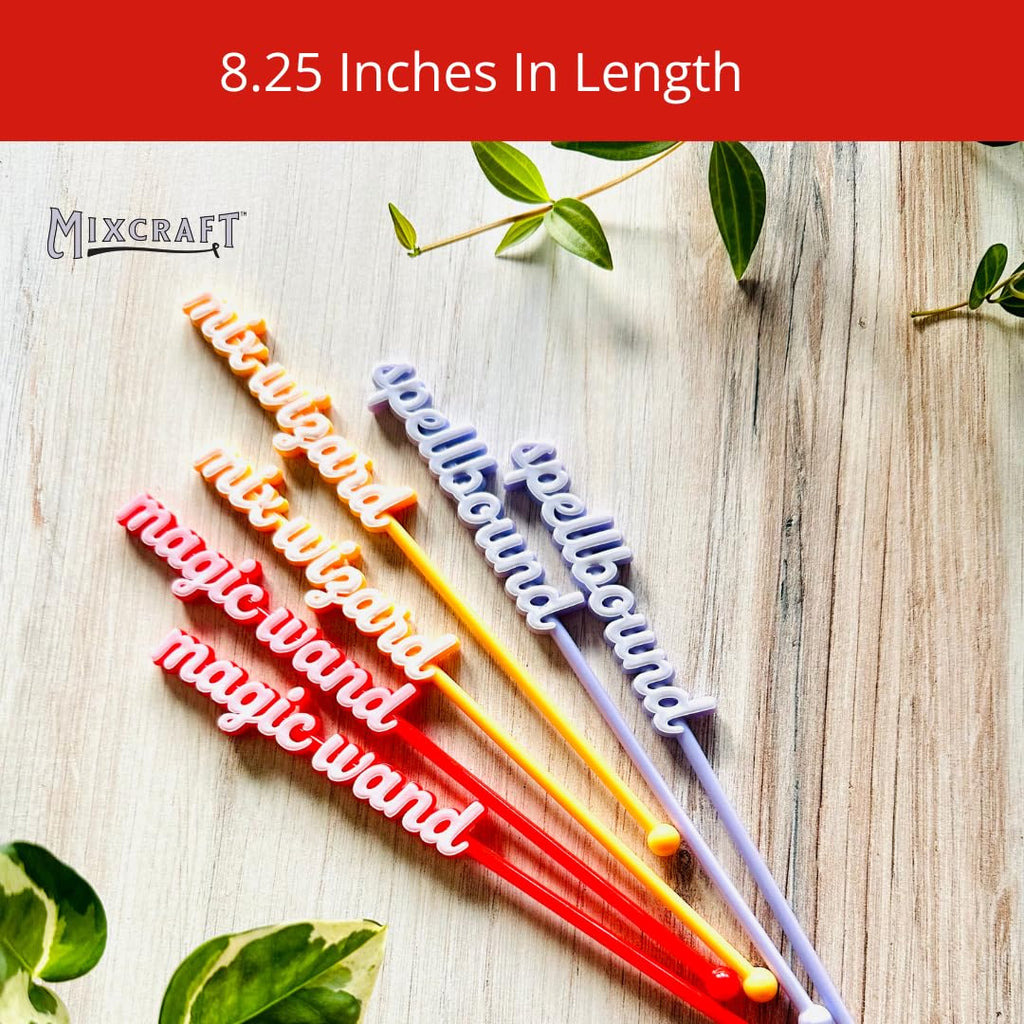 MixCraft Elixir Mixer Cocktail Stirrers, Drink Stirring Swizzle Sticks, Colorful Words, Set of 6
