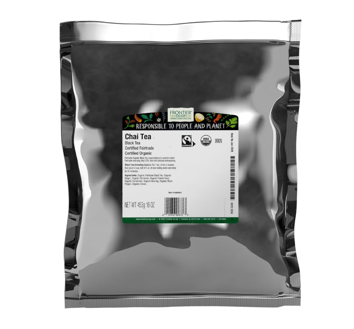 Frontier Co-op English Breakfast Black Tea, 1-Pound Bulk, Full, Robust, Malty Flavor, Kosher, Organic, Non ETO