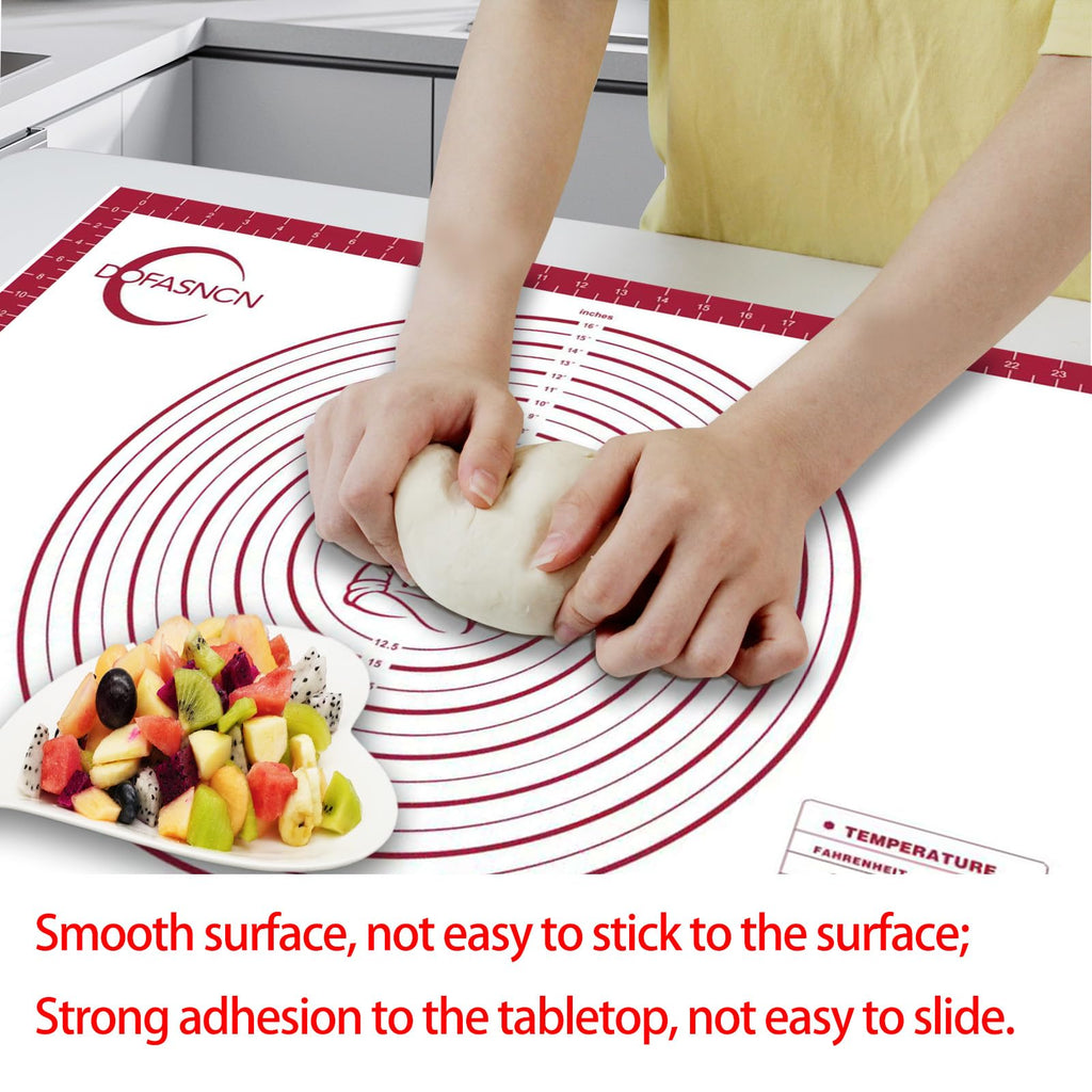 Silicone Pastry Mat Dough Baking Bread Sourdough Fondant Pie Dough Pizza,Silicone Baking Mat Cookie Sheet for Kitchen Counter with Measurements 28x20" Red