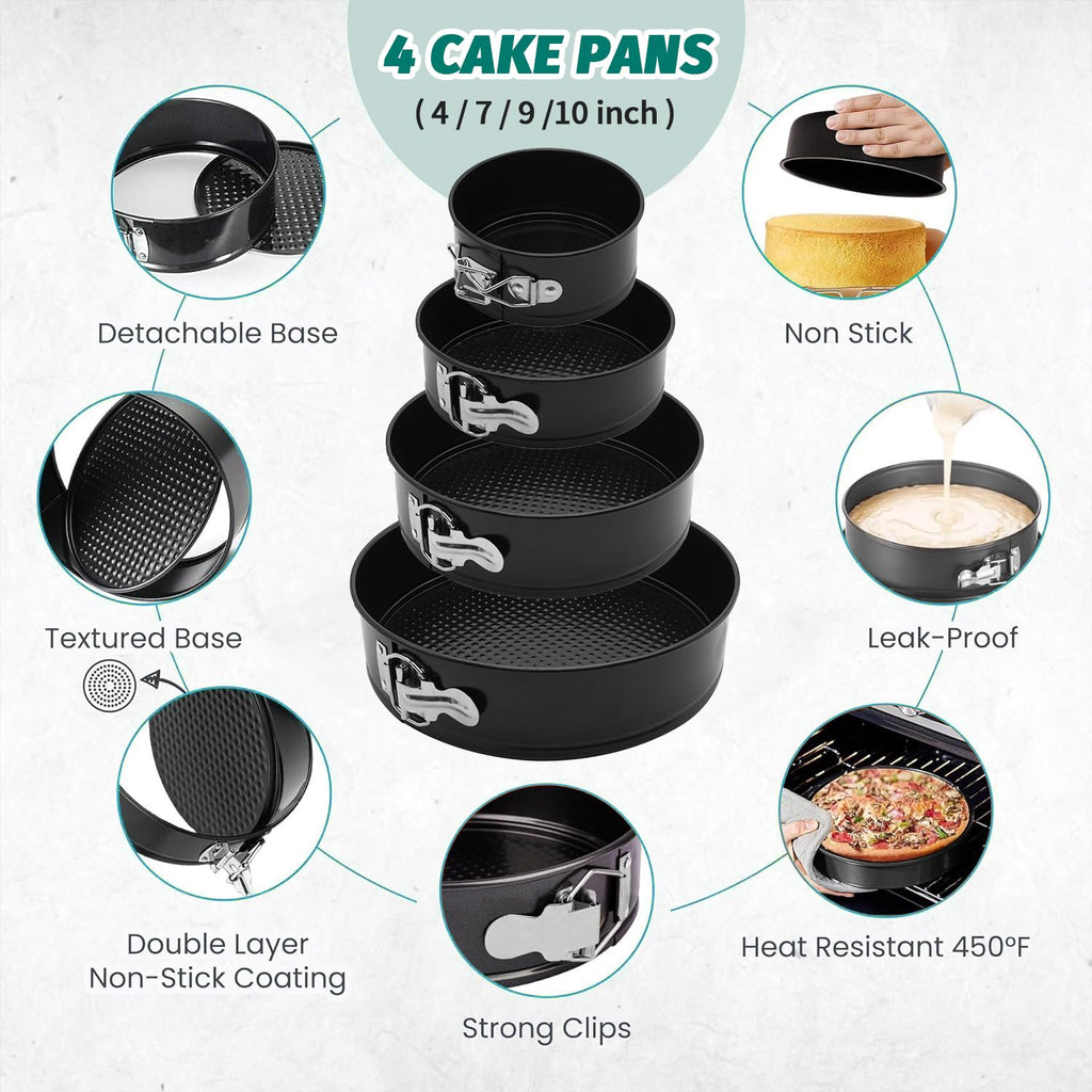 SHIKORI Cake Pan Set for Baking, Non-Stick Springform Pans Set of 4