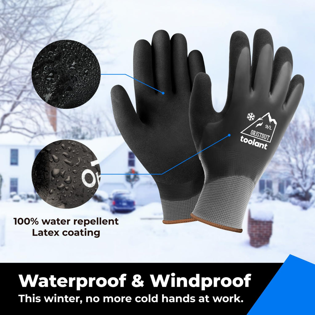 OriStout Waterproof Winter Work Gloves for Men and Women, 2 Pairs, Grey, M