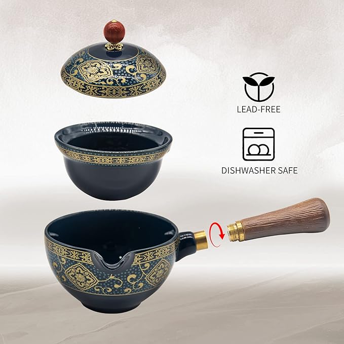 LURRIER Porcelain Chinese Gongfu Tea Set,Portable Teapot Set with 360 Rotation Tea maker and Infuser,Portable All in One Gift Bag for Travel,Home,Gifting,Outdoor and Office (Floral Blue)
