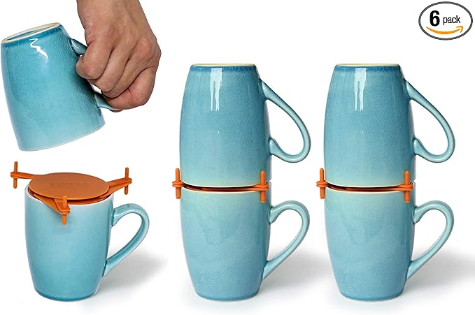 ELYPRO Mug Stacker 6-Pack – Coffee Mug Rack & Mug Organizer | Stackable Cup Holder for Coffee Bar & Kitchen, Under Cabinet Mug Holder – Space-Saving Mug Storage for Cabinets – Black