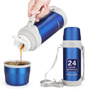 HoneyBee Hot Drinks Keeps Liquid Hot or Cold for Up to 24 Hours Thermos 41 Ounce Coffee Thermos 18/8 Stainless Steel Bpa-Free Insulated Flask，Flask for Hot Water (Blue)