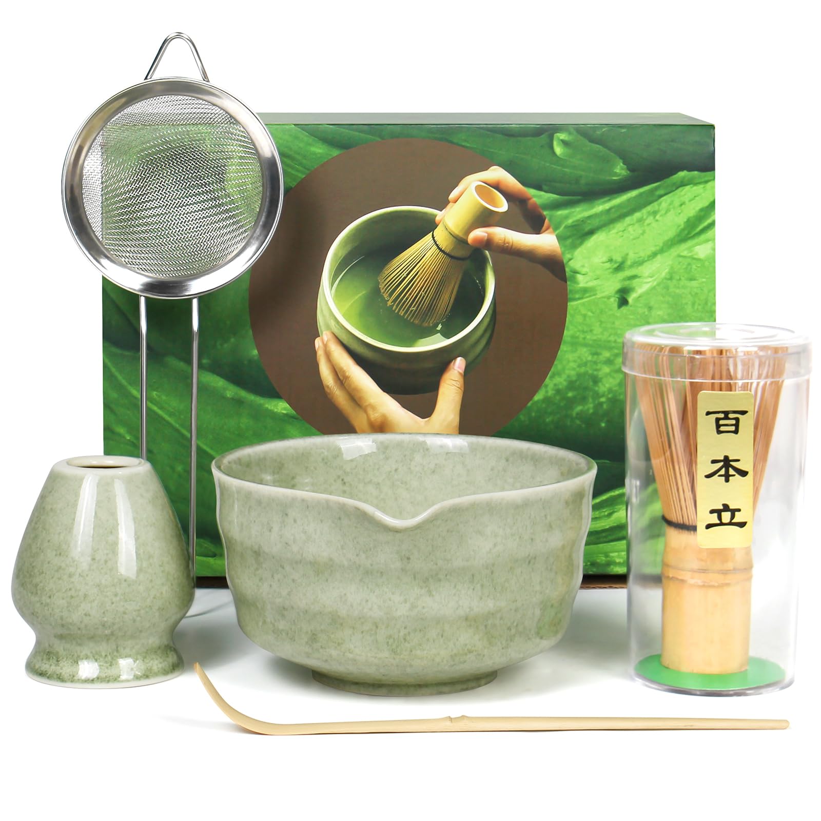 Matcha Whisk Set - Premium Complete Ceremonial Grade Matcha Set with Bamboo Whisk, Matcha Bowl with Spout, Scoop, Sifter & Holder - Authentic Japanese Tea Kit for Traditional Tea Preparation