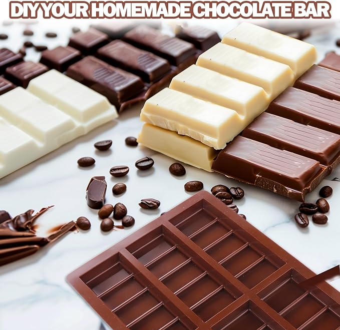 Mity Rain Chocolate Bar Mold Deep, Silicone Thick Mold for Stuffed Bars, Rectangle Knafeh Pistachio Break Apart Candy Molds With 100pcs Storage Bags