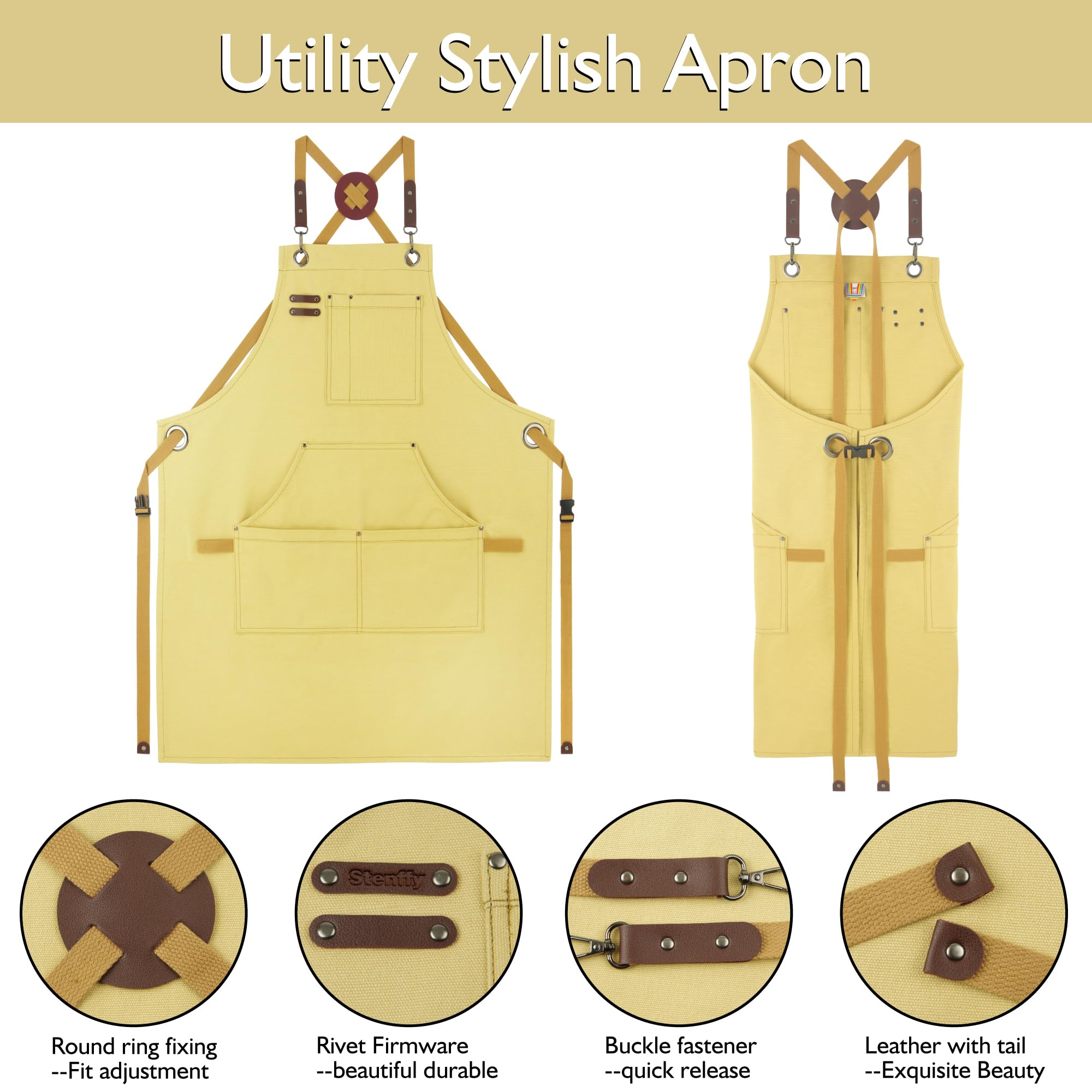 Stenffy Kitchen Apron, Work Apron, Canvas Apron, Amber