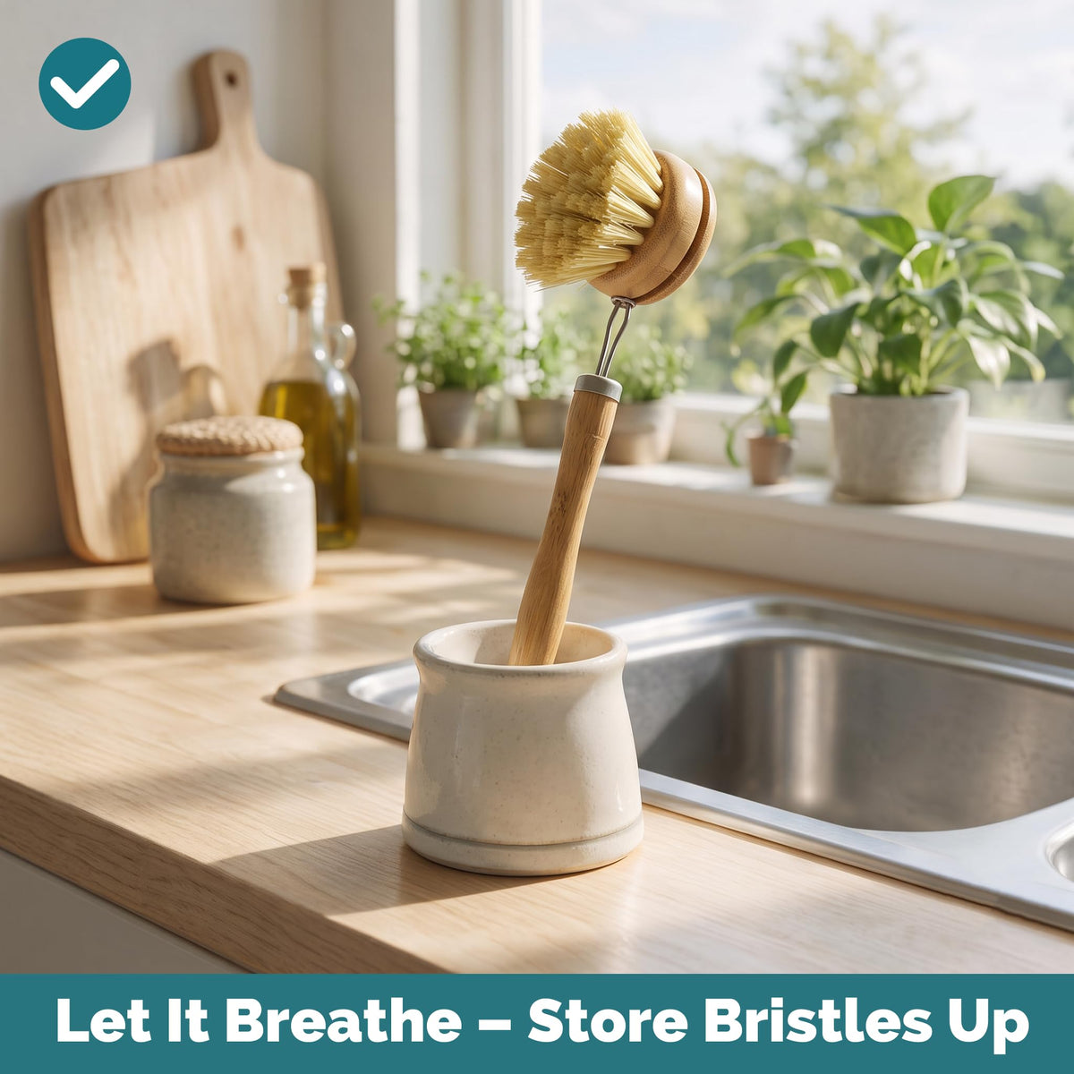 JUNGLE CULTURE Bamboo Dish Brush • 3 Swap Heads & Loofah Sponge • 4 Piece
