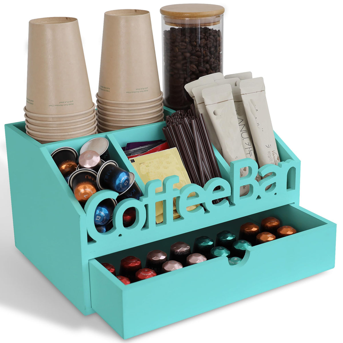 Acrylic Coffee Bar Station, Countertop Snack Tea Organizer & Condiment Tray