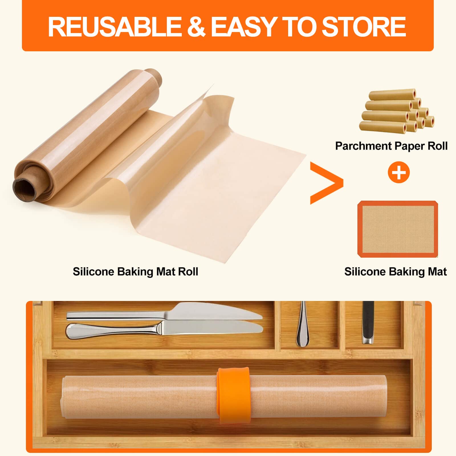 Silicone Baking Mat Roll -12IN x 10FT Non Stick Heat Resistant Food Grade Baking Mats, No Slip Reusable Freeze Dryer Mat,Pastry Mat,Countertop Protector Mat, Washable Oil-Proof Refrigerator Liners