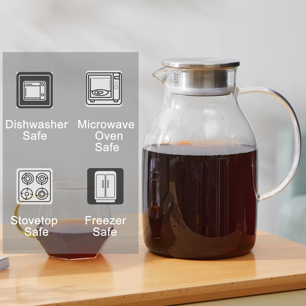 Karafu 68 Oz Borosilicate Glass Pitcher with Lid, Hot Cold Water Tea Jug