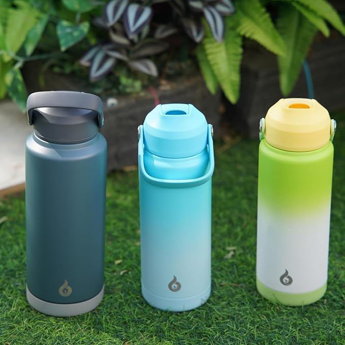 BJPKPK Water Bottle with Straw Lid, 32oz Vacuum Insulated Water Bottles, Metal Stainless Steel Thermos for Sports, Travel, BPA Free Leak Proof Thermos, Cups, Flasks, Tumblers, Grey
