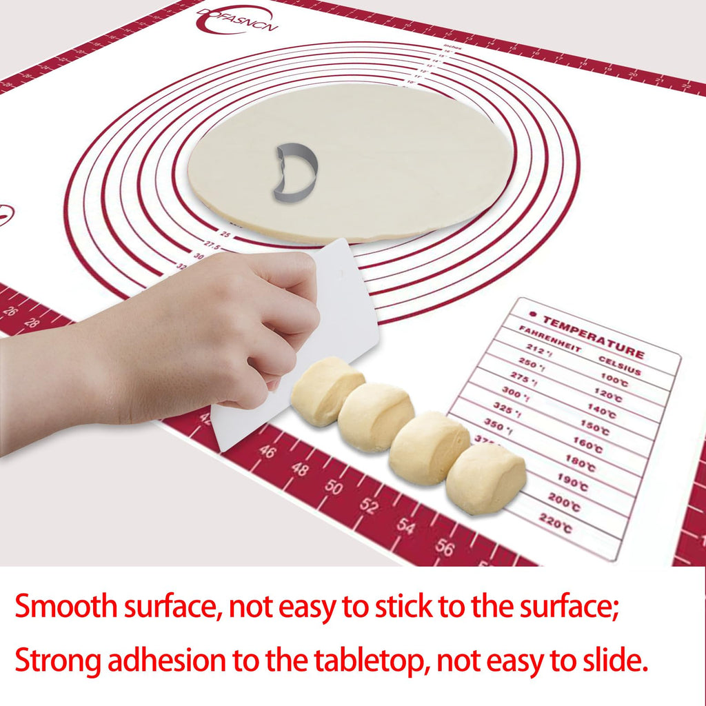 Silicone Pastry Mat Dough Baking Bread Sourdough Fondant Pie Dough Pizza,Silicone Baking Mat Cookie Sheet for Kitchen Counter with Measurements 28x20" Red