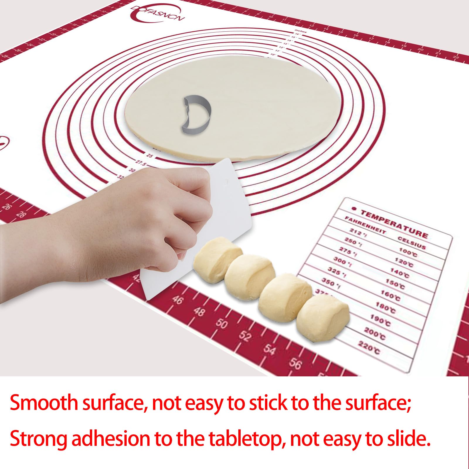 Silicone Pastry Mat Dough Baking Bread Sourdough Fondant Pie Dough Pizza,Silicone Baking Mat Cookie Sheet for Kitchen Counter with Measurements 28x20" Red