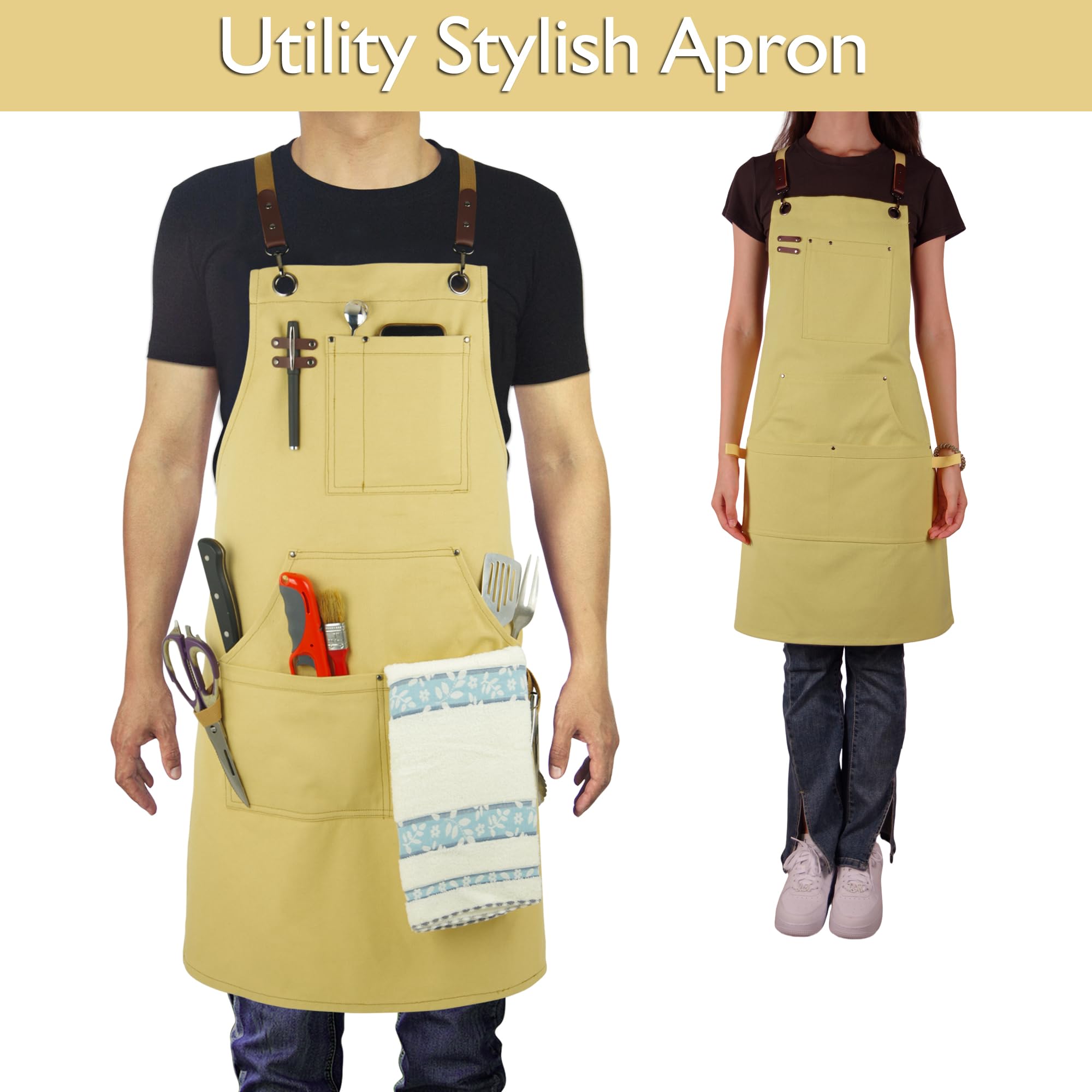 Stenffy Kitchen Apron, Work Apron, Canvas Apron, Amber